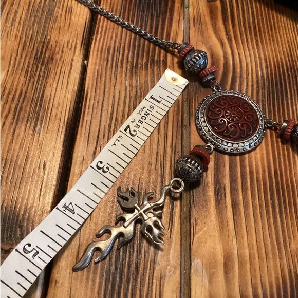 Handcrafted Bump’s Creations Fire Cross Pendant Necklace - Picture 8 of 8